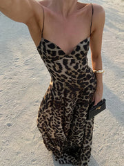 Leopard Sling Strap Long Dress