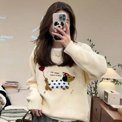 Dog Embroidery Knitted Sweater Pullover