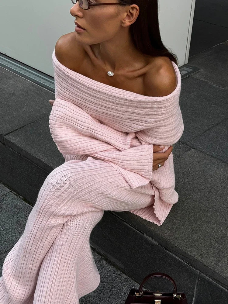 Off-Shoulder Long Sleeve Knitted Top