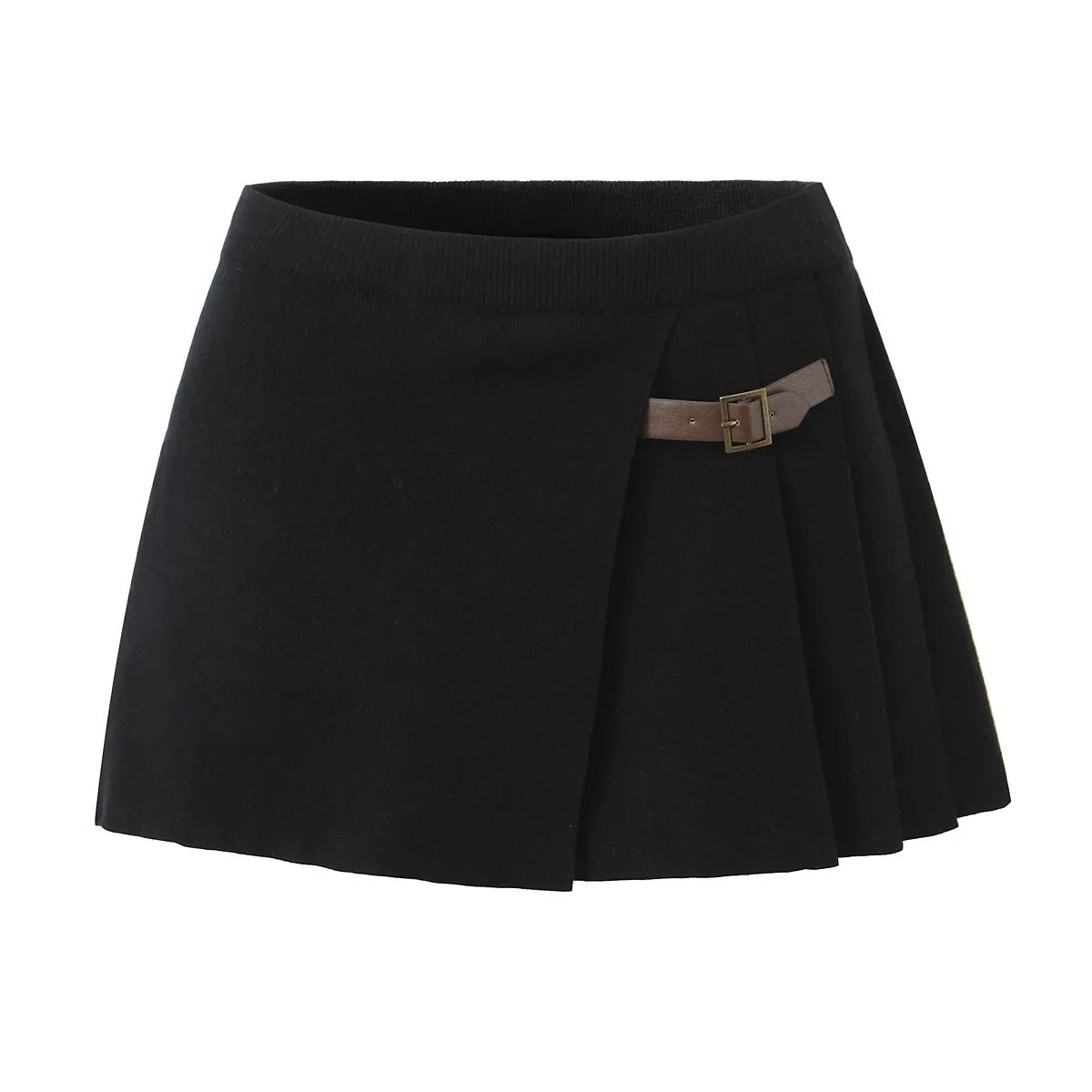 Knit Buttoned Long Sleeve Top And Pleated Mini Skirt