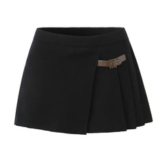 Knit Buttoned Long Sleeve Top And Pleated Mini Skirt