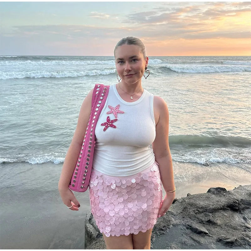 White Tank Top With 3D Appliqués