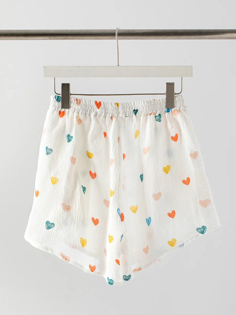 White Linen Printed Shirt And Shorts Set