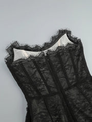 Lace Strapless Corset Gloves Mini Dress