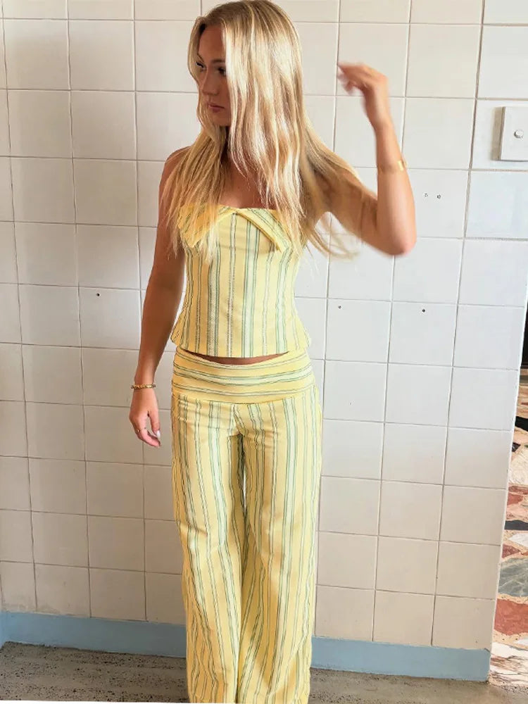 Stripe Tube Top And Pants Set