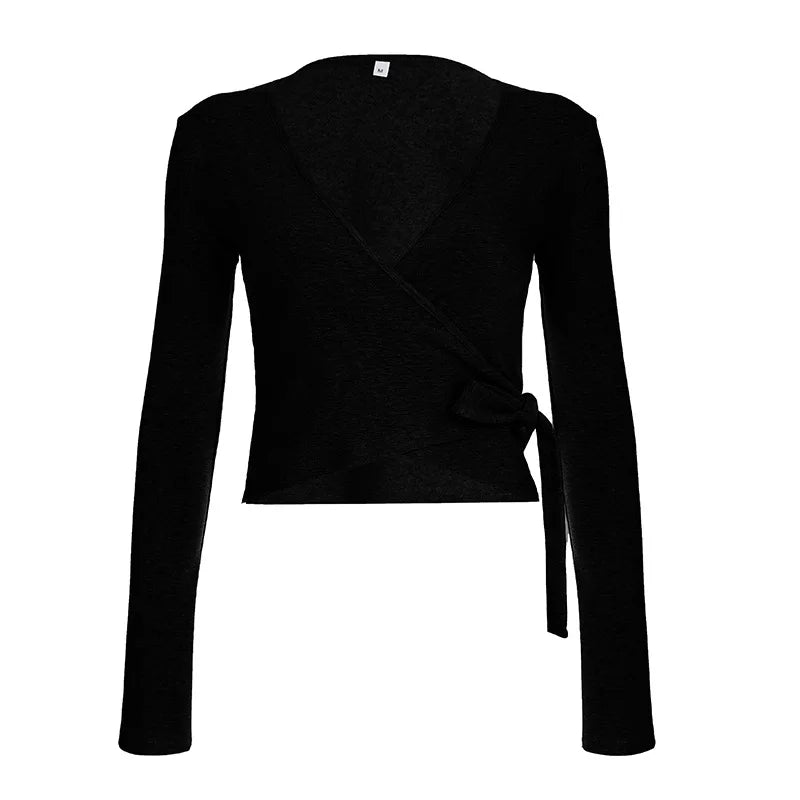 Solid Wrap Around Top And Drawstring Pants Set