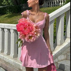 Spaghetti Strap Tie Up Mini Dress