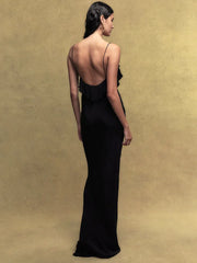 Rose Polka Dot Ruffle Strappy Maxi Dress