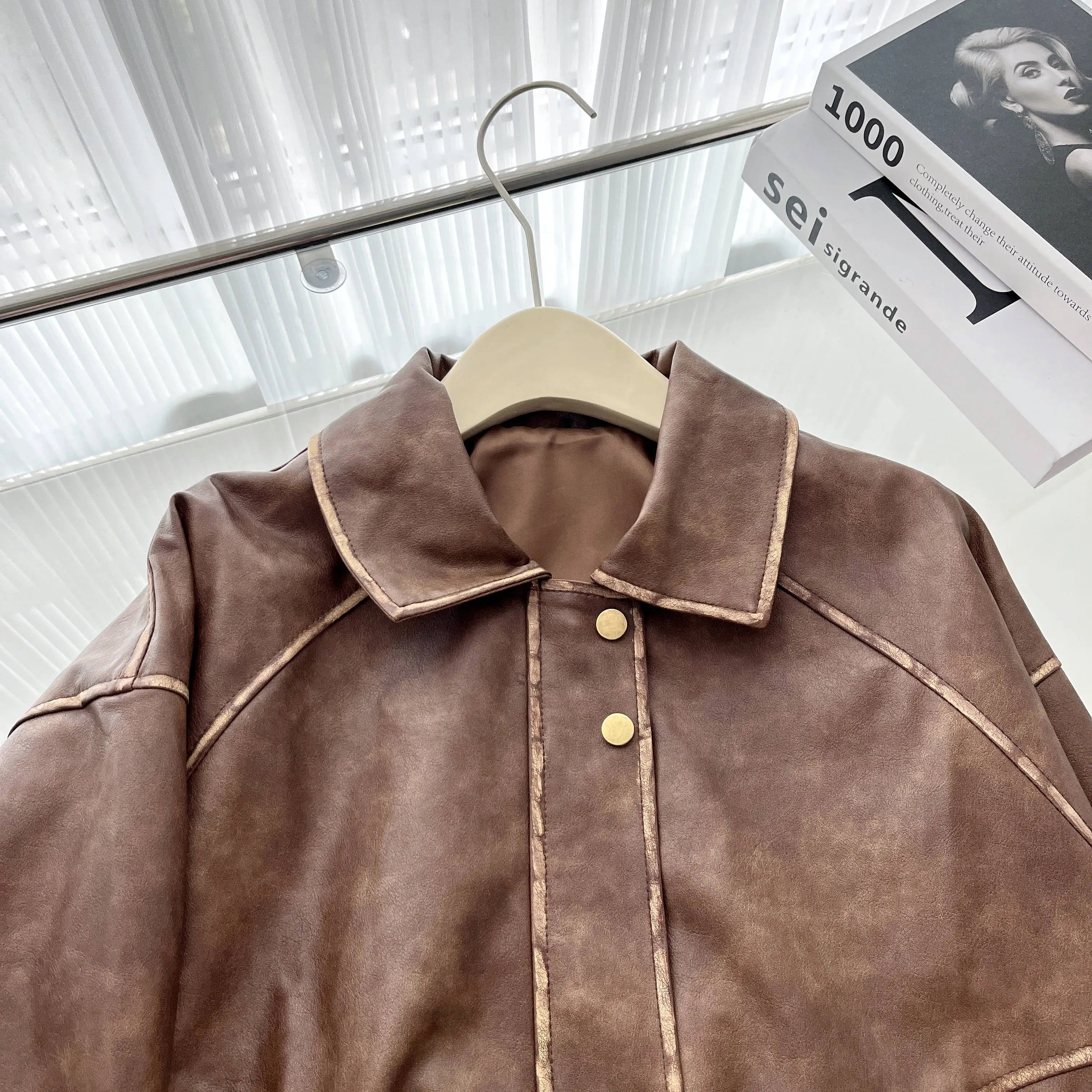 Faux Leather Zipper Over-shirt Jacket