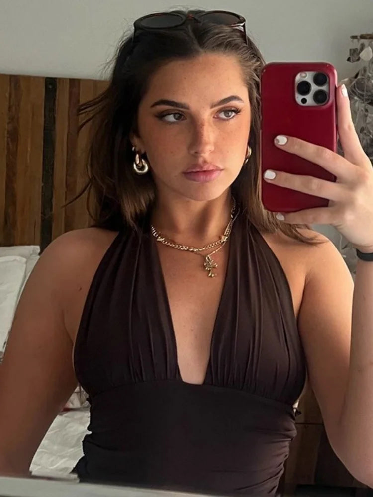 Deep Neck Halter Crop Top â€?Backless & Bold Fit