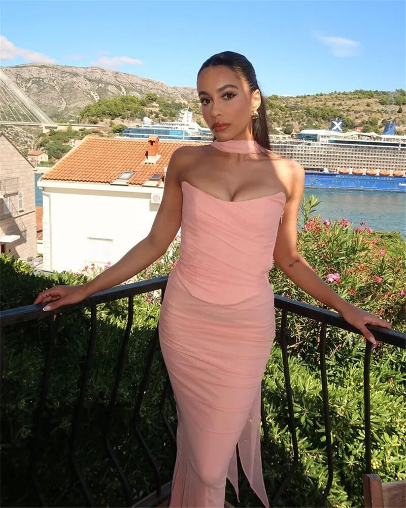 Corset And Bodycon Maxi Skirt With Neckerchief Set