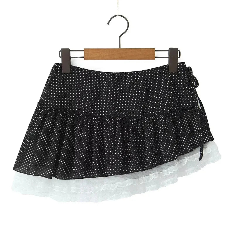 Black Polka Dot Halter Crop Top And Mini Skirt Set