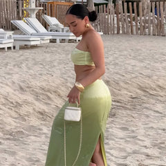 Green Ombré Starfish Sequin Bralette And Maxi Skirt Set