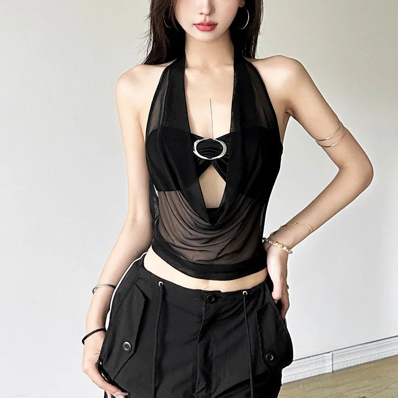 See-through Halter Top & Bralette Set - Streetwear Crop Tank
