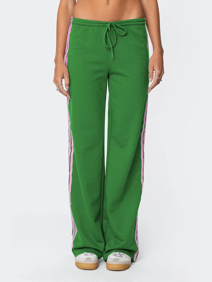 Drawstring Side Stripes Wide Leg Pants with Pockets