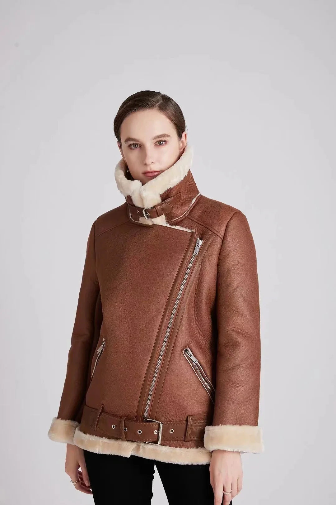Faux Leather Double-Sided Zipper Biker Jacket