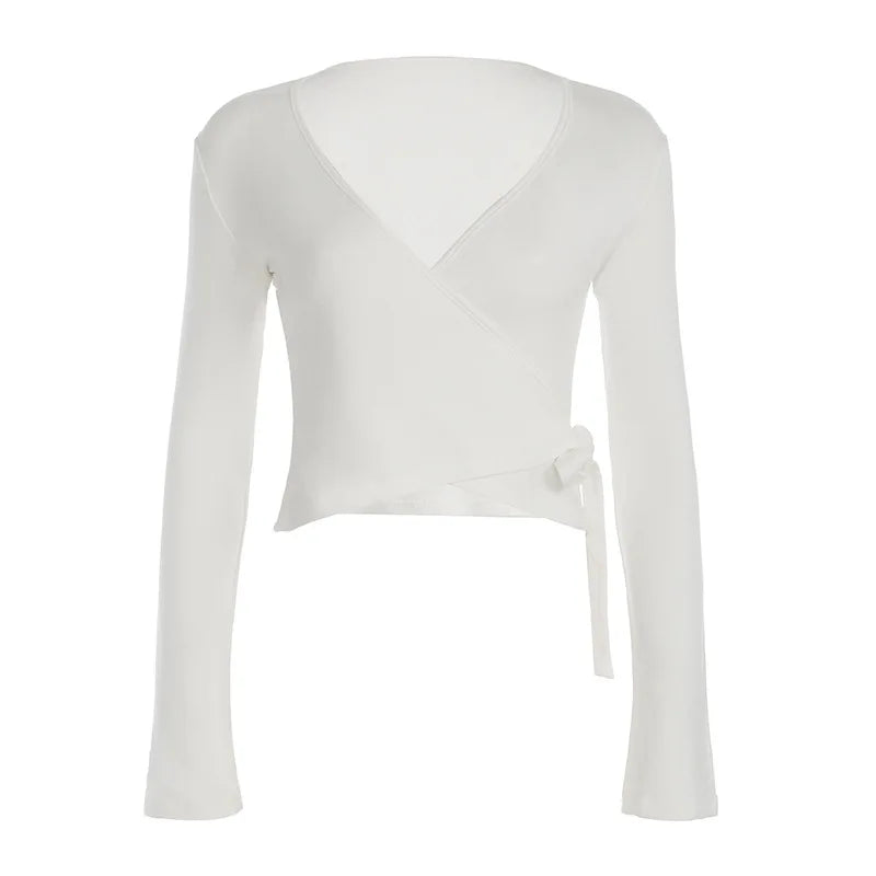Solid Wrap Around Top And Drawstring Pants Set