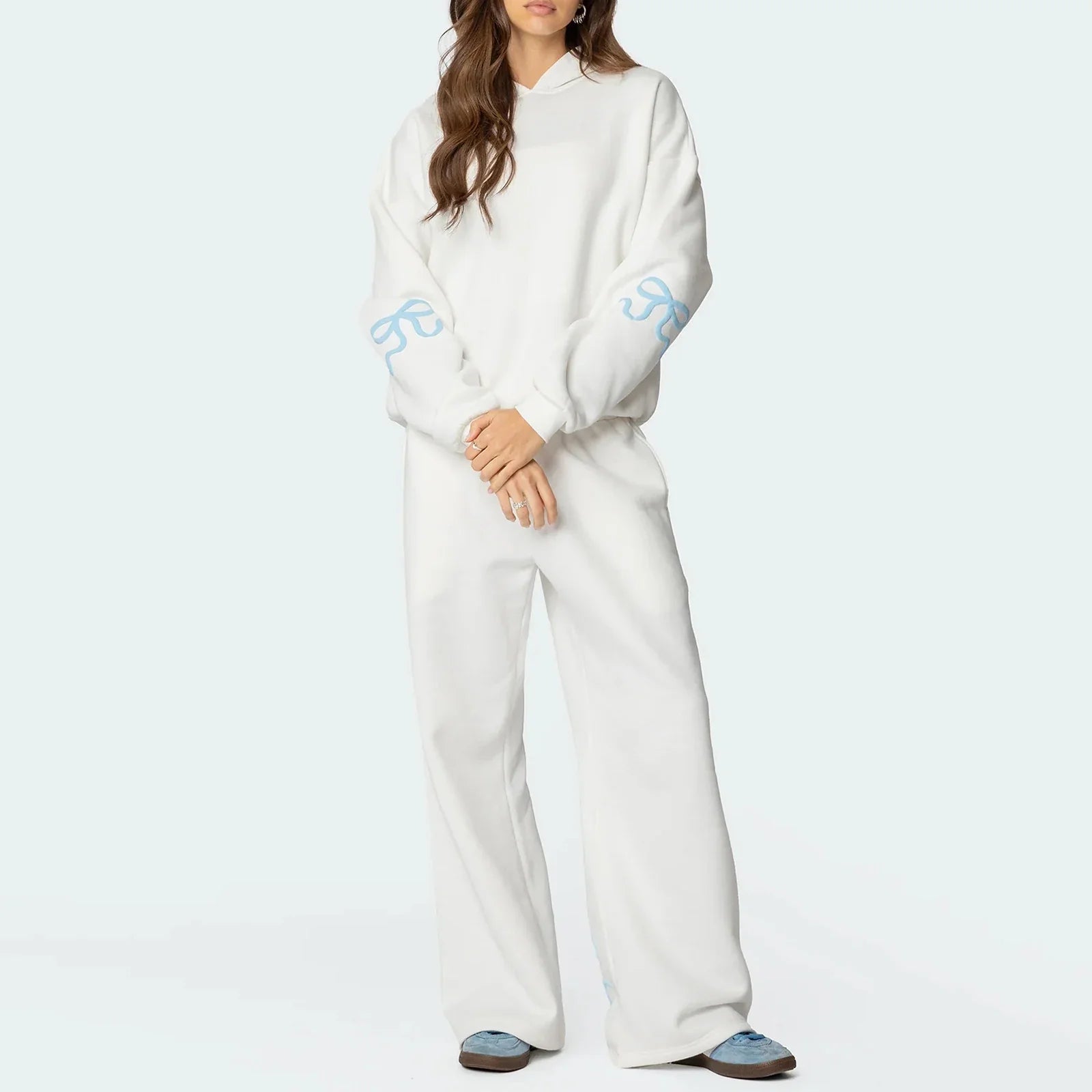 Bow Print Loose Fit Hoodie & Tracksuit Set - Women's Basics