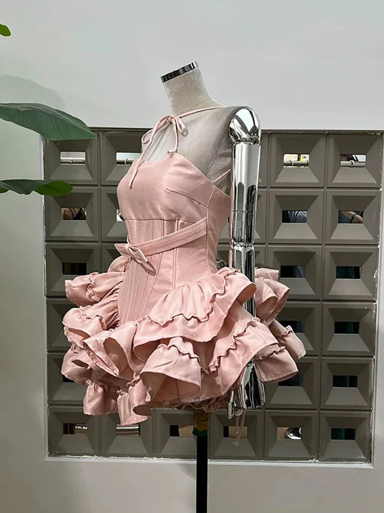 Flare Skirt Corset Strappy Mini Dress