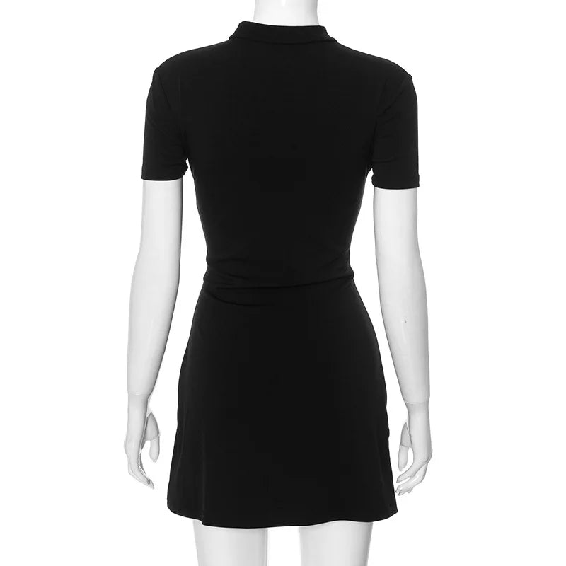 Black Front Hollow Out Mini Dress
