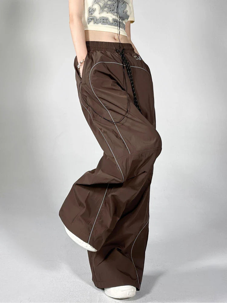 Women Reflective Stripe Baggy Sweatpants