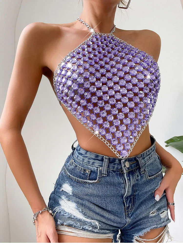 Purple Metal Chain Halter Rave Tank Top