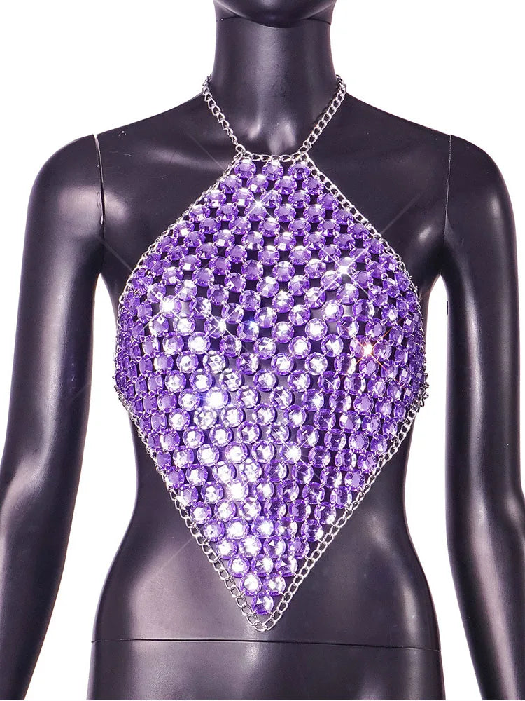 Purple Metal Chain Halter Rave Tank Top