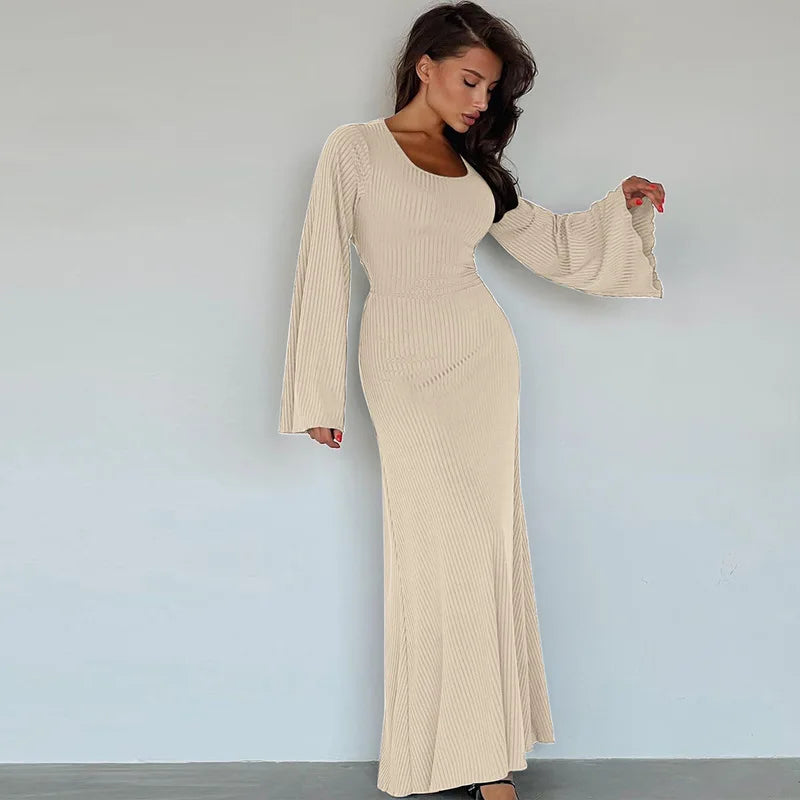 Elegant Bodycon Flare Sleeve Maxi Dress