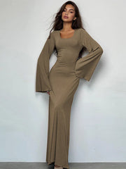 Elegant Bodycon Flare Sleeve Maxi Dress