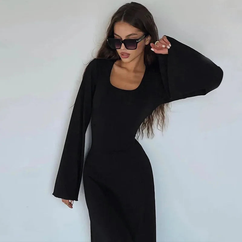 Elegant Bodycon Flare Sleeve Maxi Dress