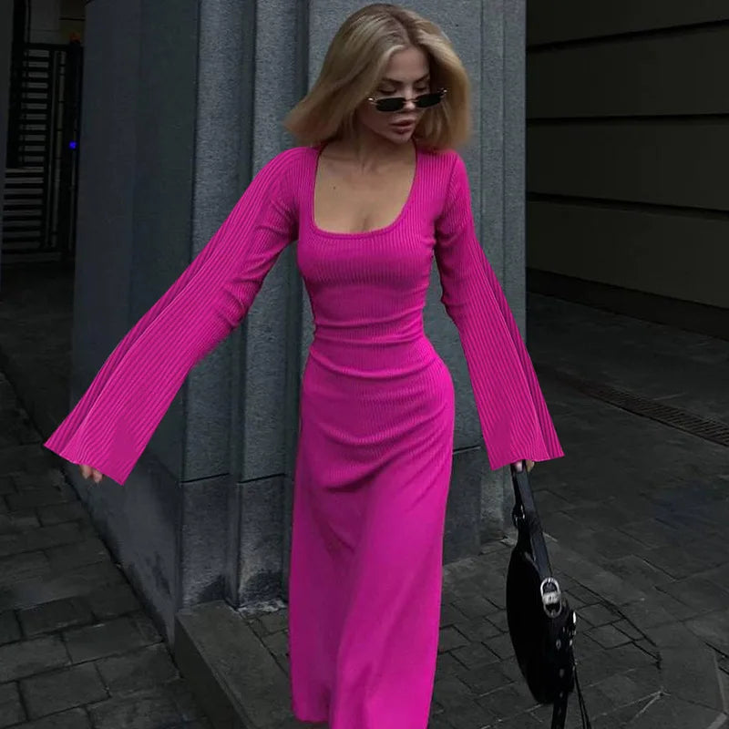 Elegant Bodycon Flare Sleeve Maxi Dress