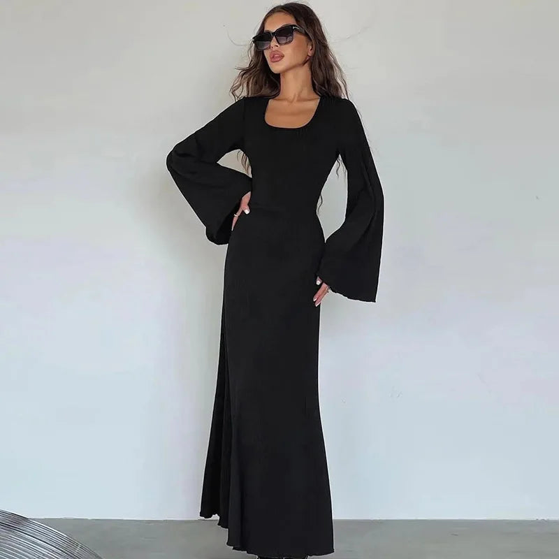 Elegant Bodycon Flare Sleeve Maxi Dress