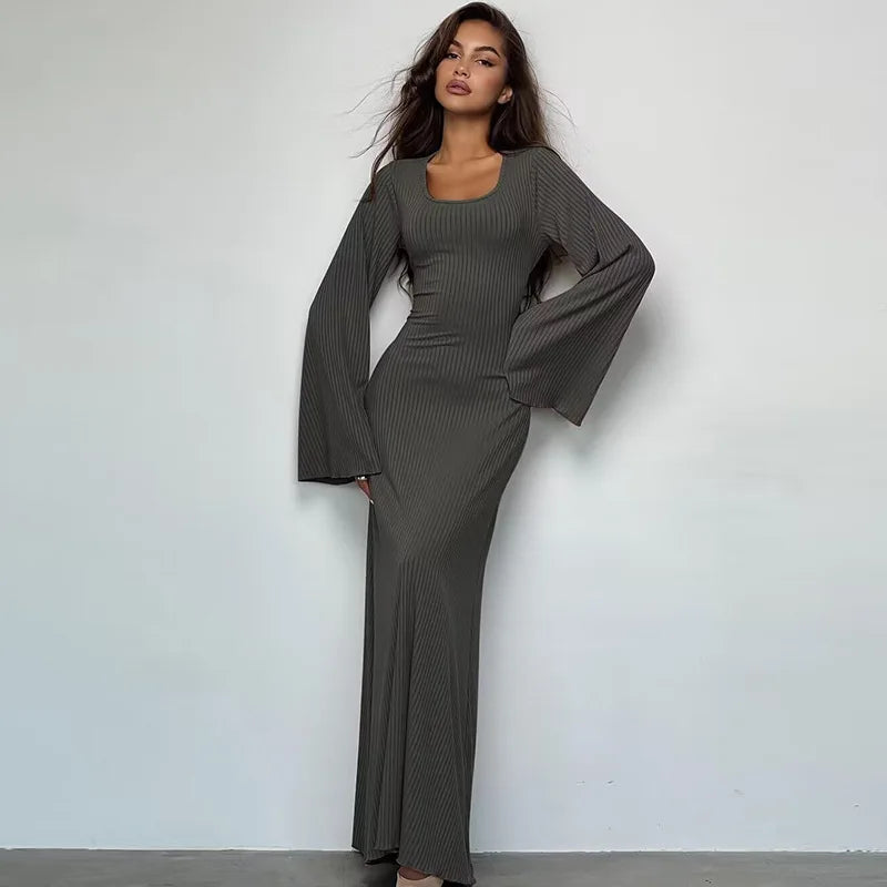 Elegant Bodycon Flare Sleeve Maxi Dress