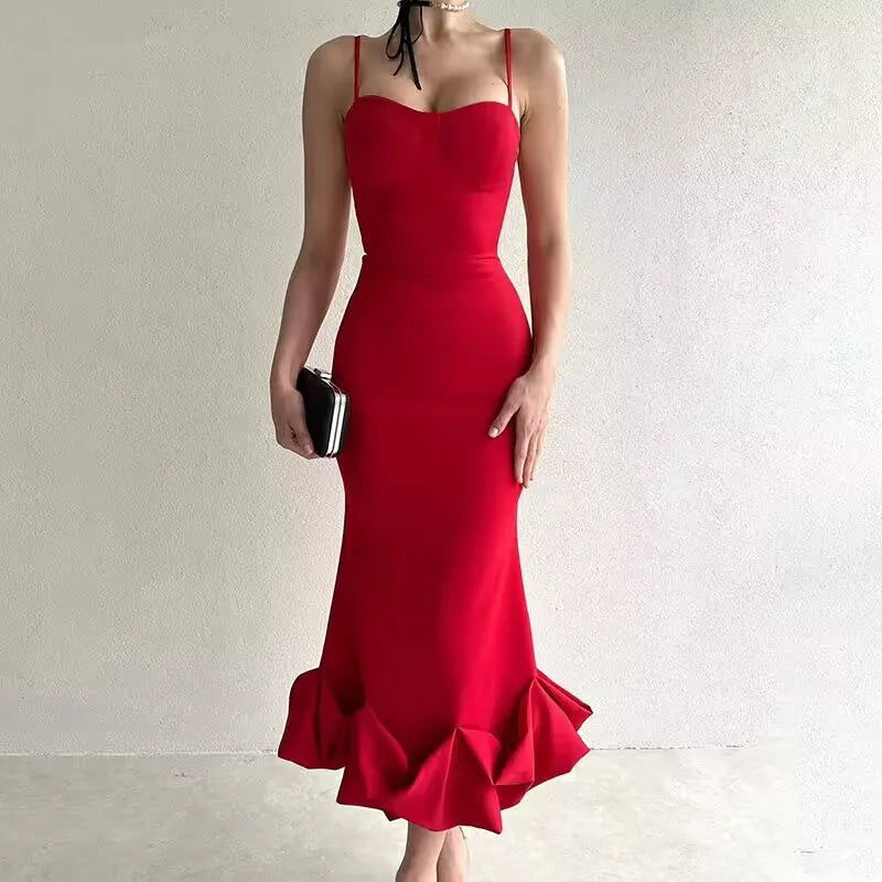 Summer  Sleeveless Backless Elegant Midi Dress