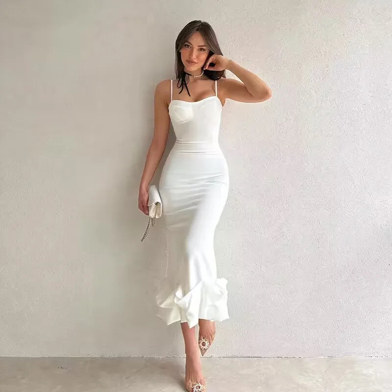 Summer  Sleeveless Backless Elegant Midi Dress