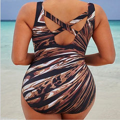 Striped Body Closed One Piece Plus Size Swimsuit