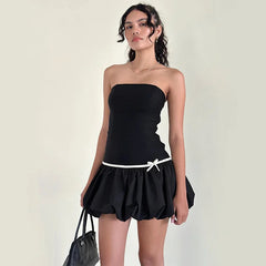 Black Puff Strapless Mini Dress