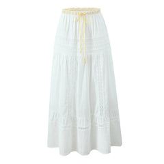 White Ruched Yellow Ribbon Crop Top And Maxi Skirt Set