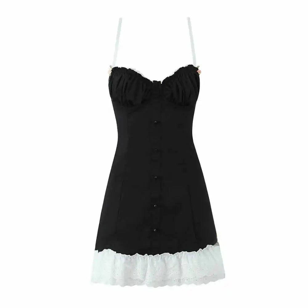 Ruffle Trim Button Cami Mini Dress