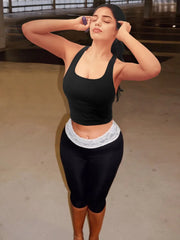 Black Tank Top And Lace Patchwork Capri Pants Set