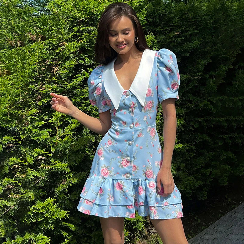 Gweny Puff Sleeves Floral Mini Dress