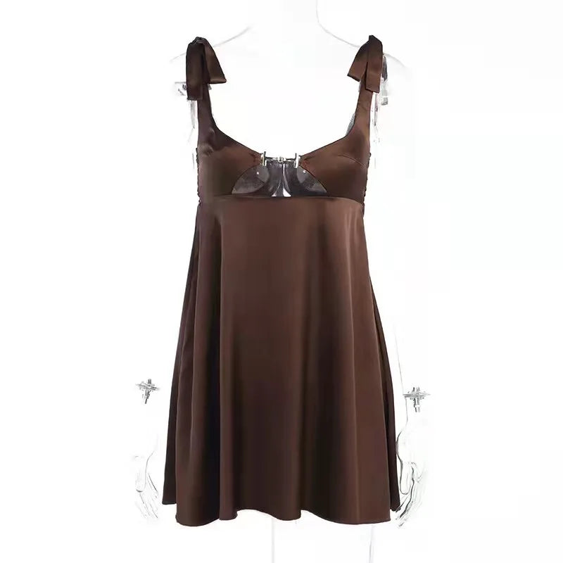 Satin Tie Up Cut Out Buckle Mini Dress