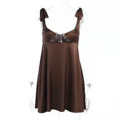 Satin Tie Up Cut Out Buckle Mini Dress
