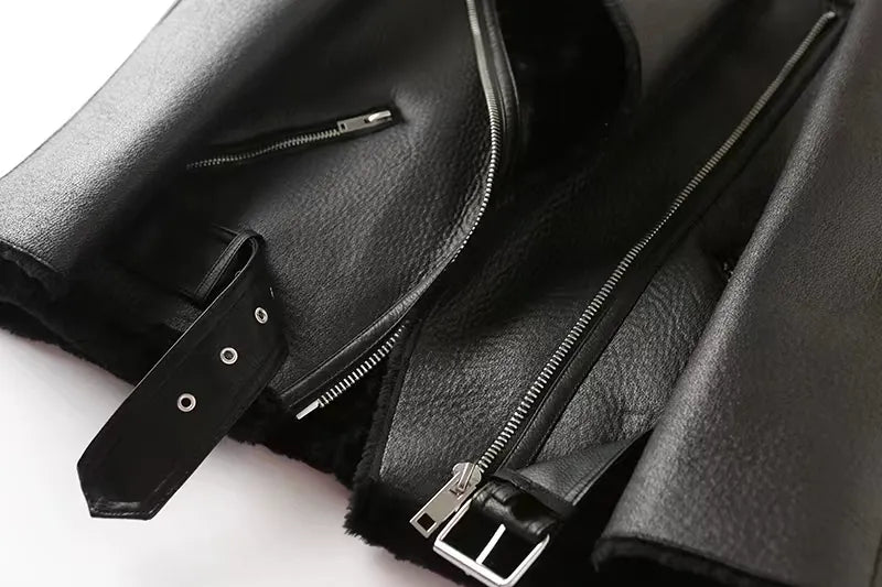 Faux Leather Double-Sided Zipper Biker Jacket