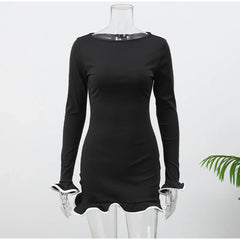 Ruffles Hem Long Sleeve Mini Dress
