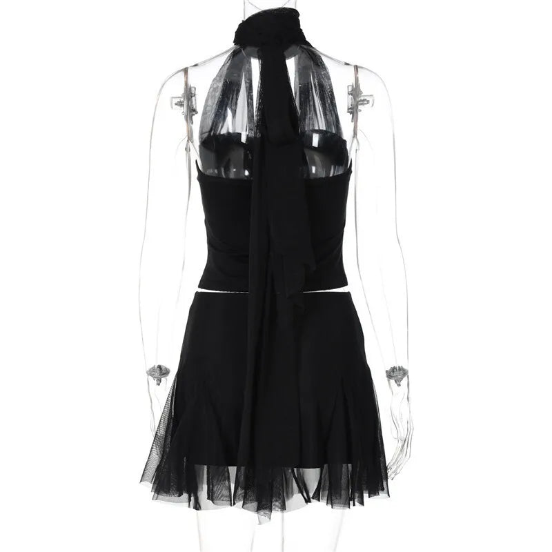 Scarf Halter Corset Top And Mini Skirt Set