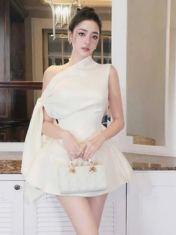 One Shoulder Tie-up Mini Dress