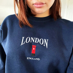 London Telephone Booth Embroidered Fleece Pullover
