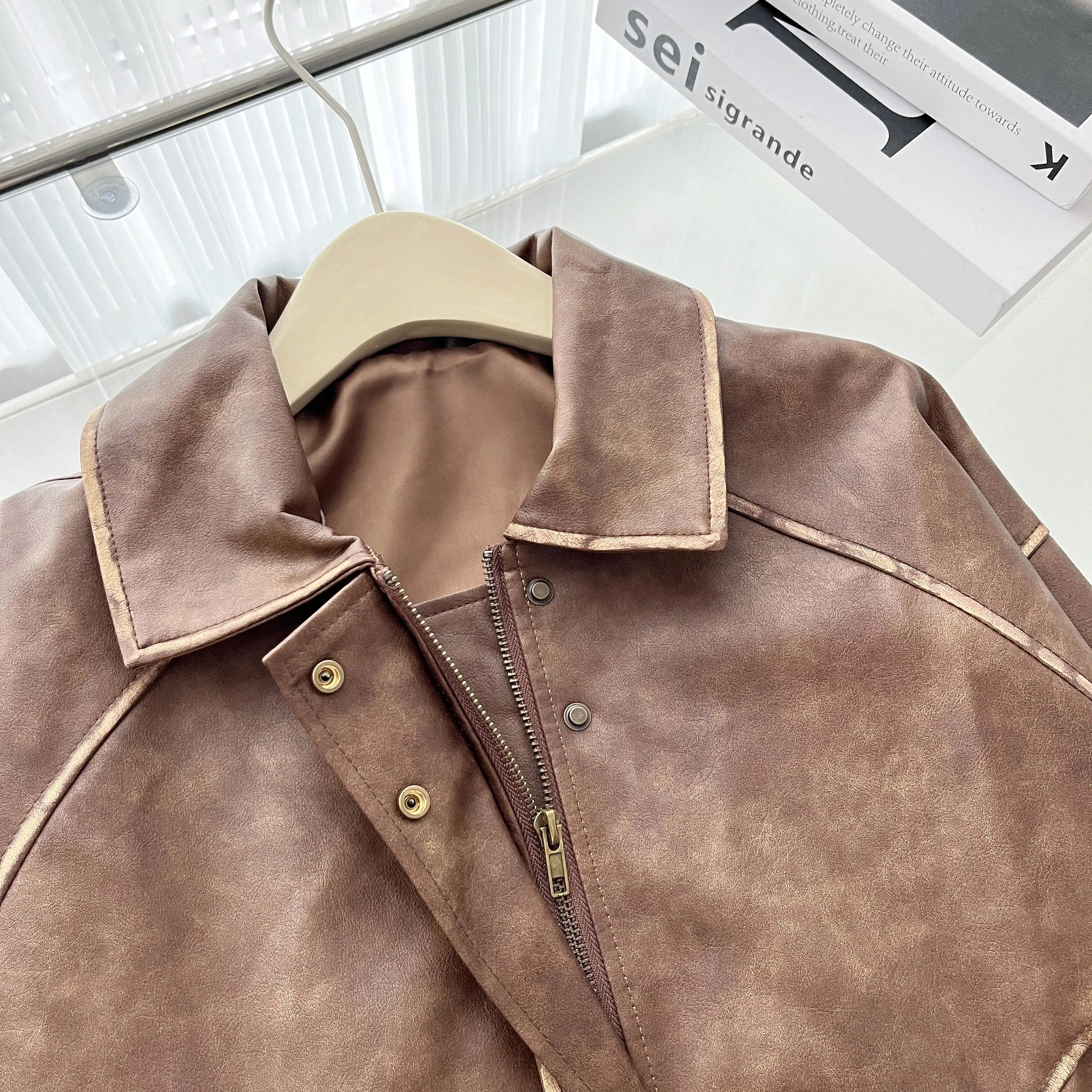 Faux Leather Zipper Over-shirt Jacket