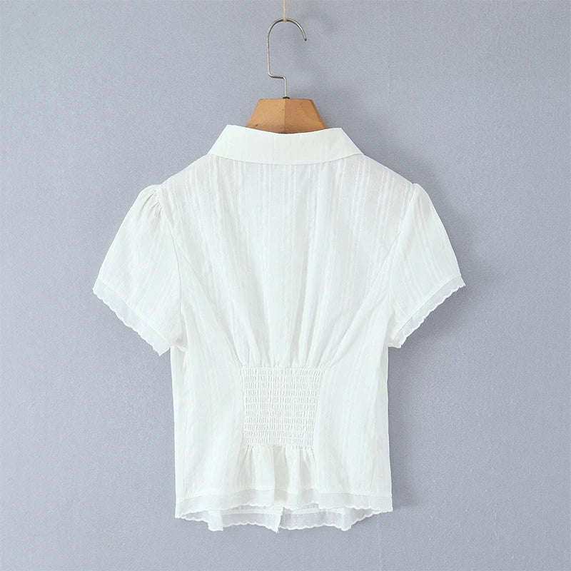 Plaid Short Sleeve Lapel Collar Top
